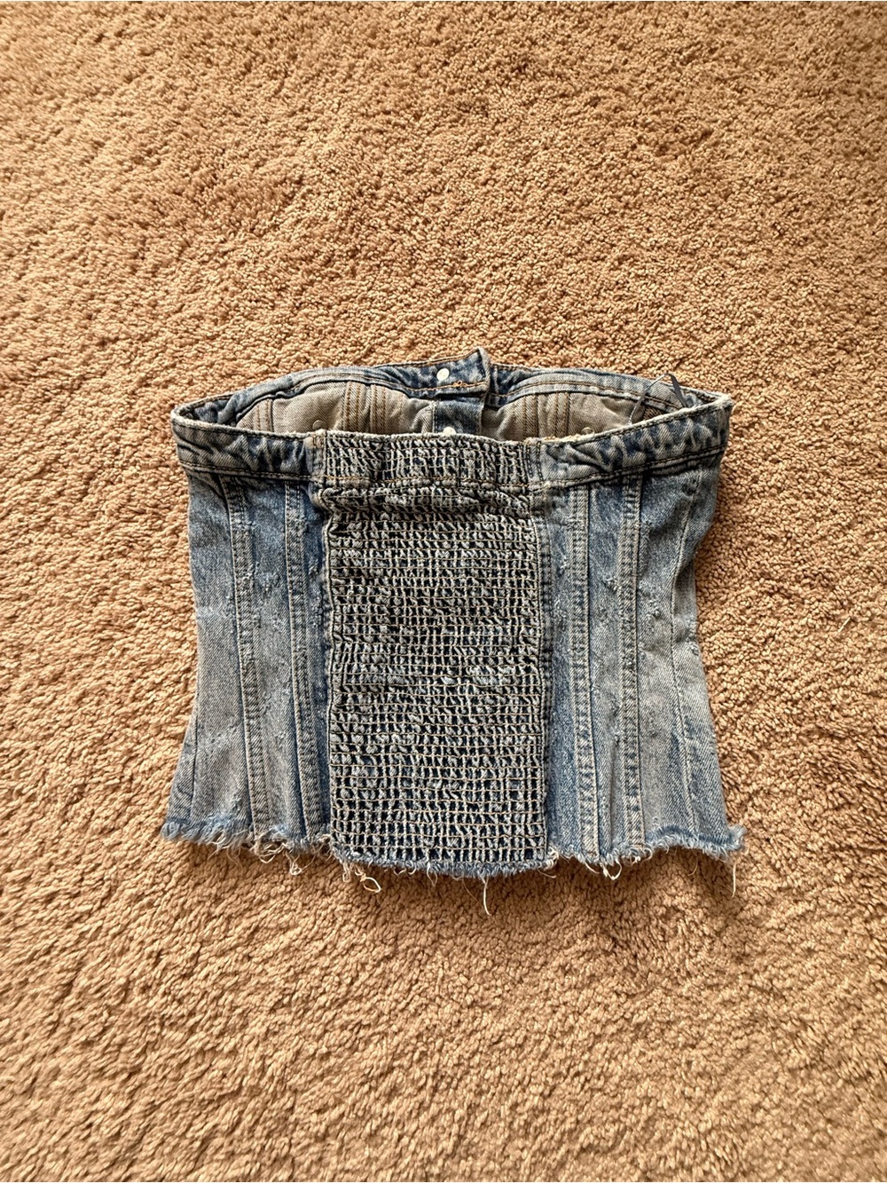 Zara Blue Strapless Button-Front Denim Corset Top - Picture 3 of 4